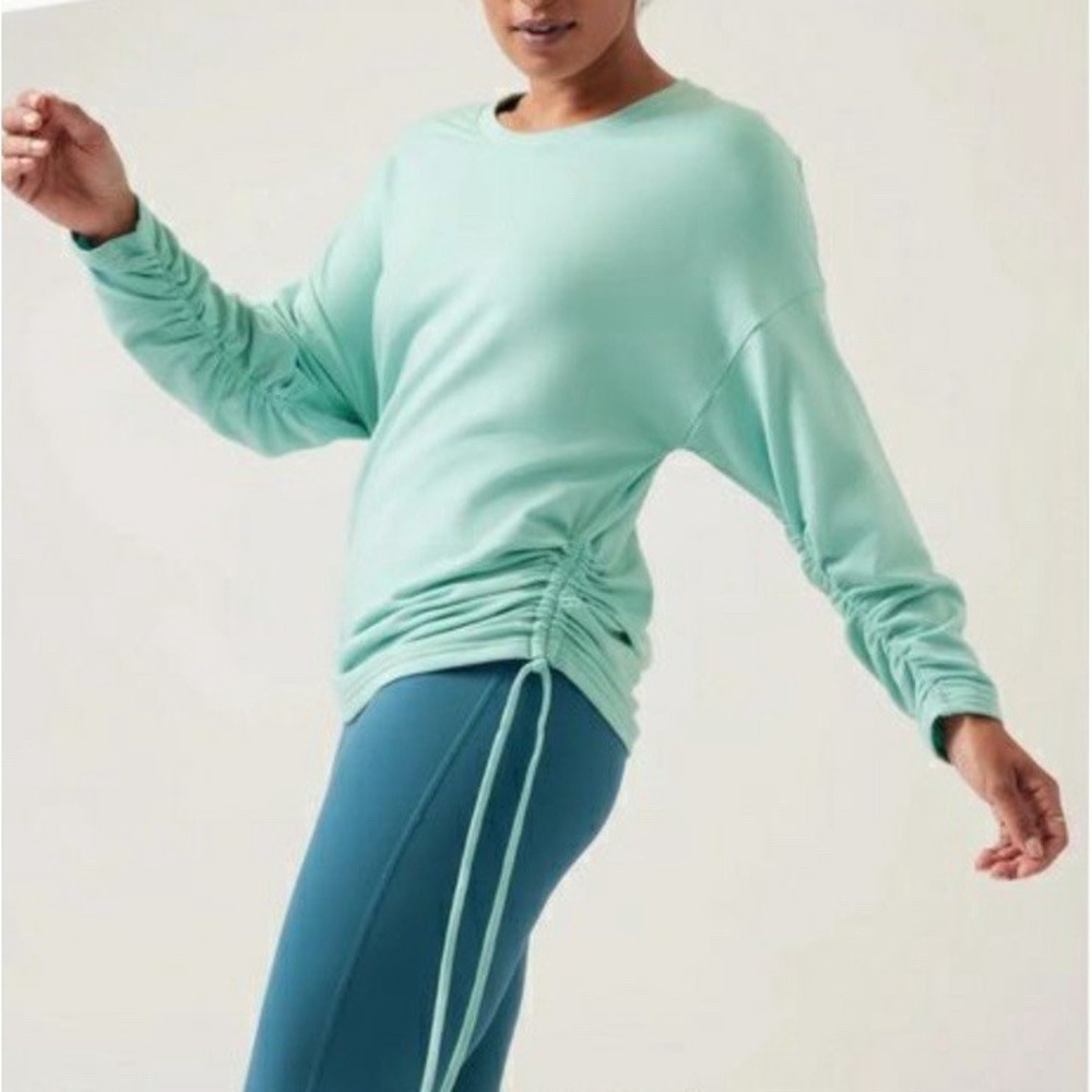 Athleta Lombard Ruched Sweatshirt Womens Size Small Mint Green Terry Athleisure